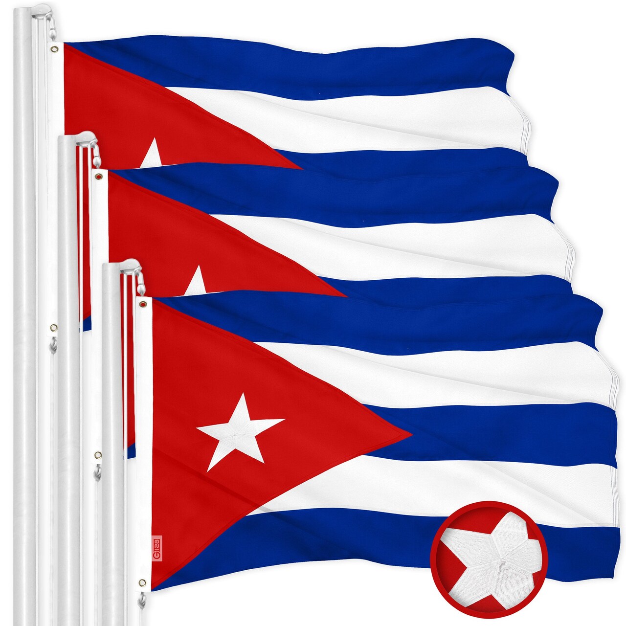 G128 3 Pack: Cuba Cuban Flag | 3x5 Ft | ToughWeave Series Embroidered 300D Polyester | Country Flag, Embroidered Design, Indoor/Outdoor, Brass Grommets
